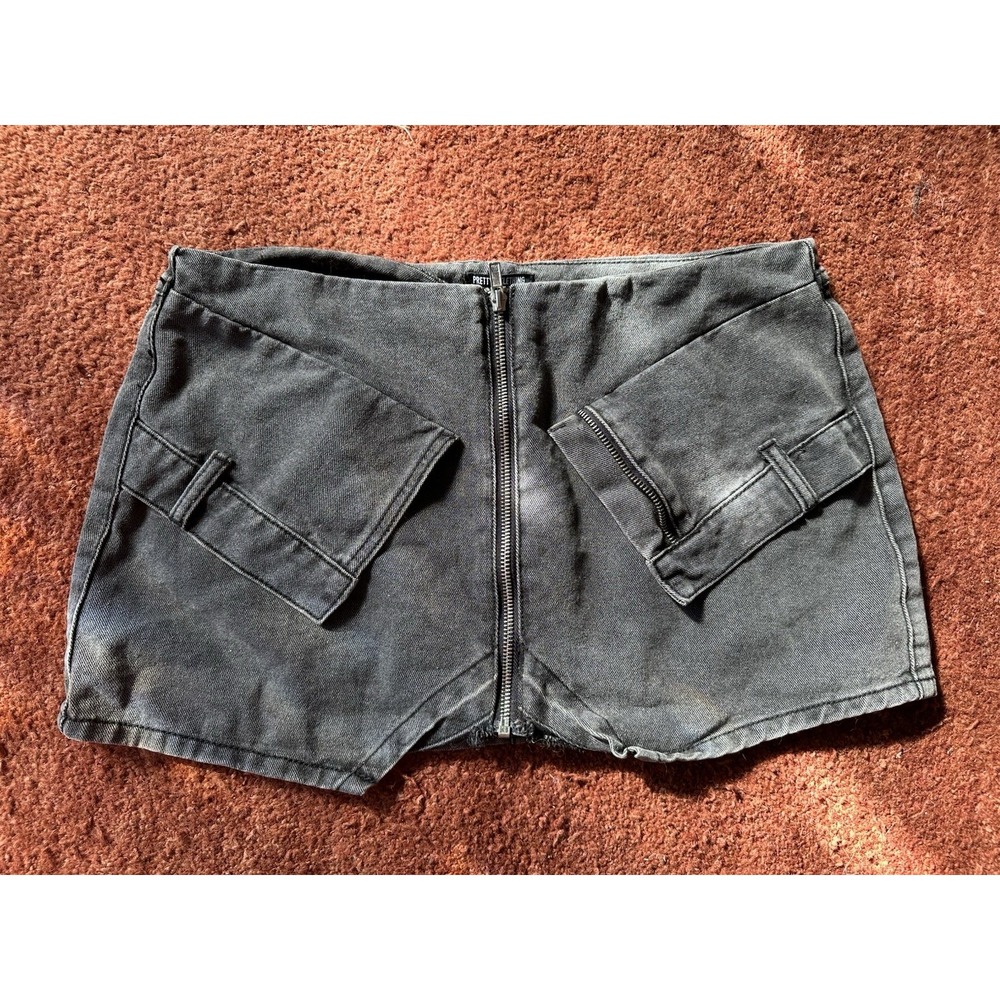 Prettylittlething Petite Micro Mini Grey Denim Zip‎ Up Skirt Womens 10